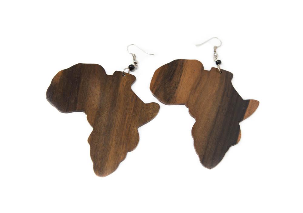 Large Africa Map African jewelry | African Wooden Earring -JW08 - Tess World Designs