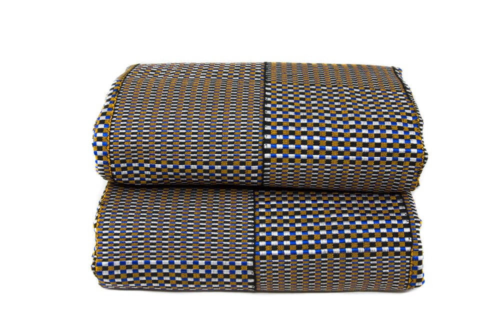 WK174-RBLUEBROWN - Authentic Handwoven Ewe Kete | 2-piece Queen Set, Ghana Kente Cloth - Tess World Designs