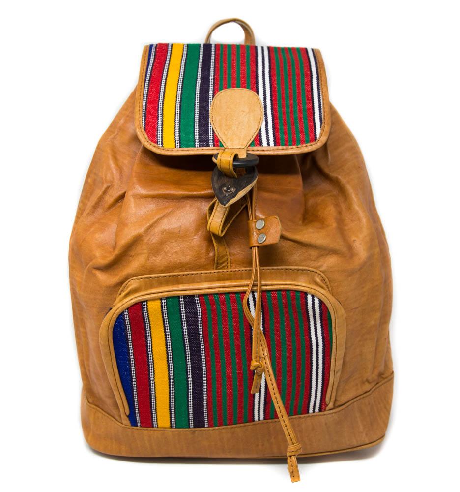 Light Brown Handmade leather Back Pack/ Exclusive bag / Gift Ideas/ Mud Cloth bag/ BG99 - Tess World Designs