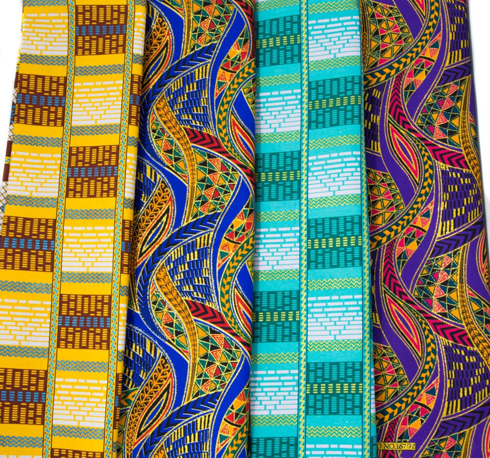 WP1742 - African Print Ankara Metallic Glitter Fabric bundle, 4 pieces of 2 Yards - Tess World Designs
