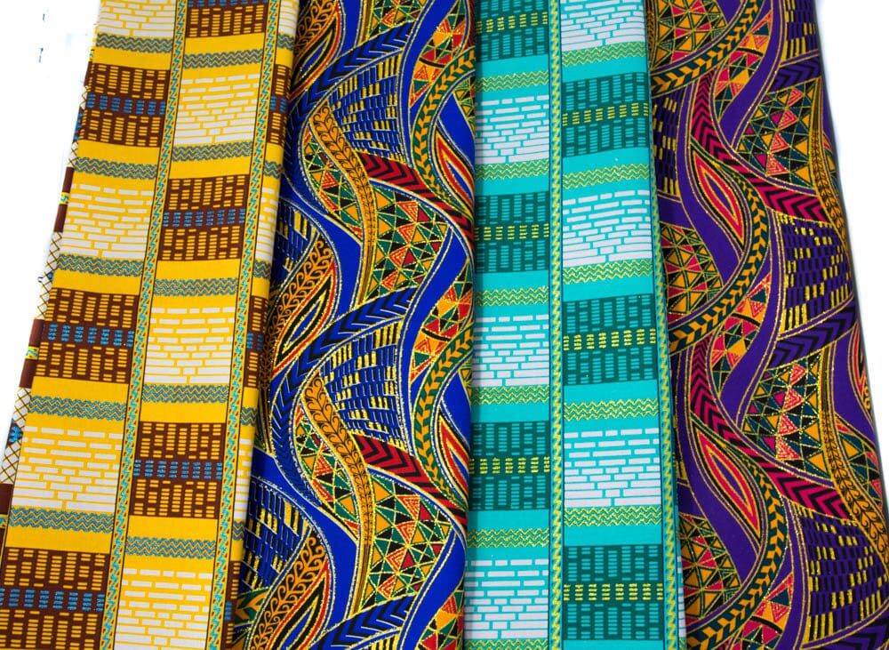 WP1742 - African Print Ankara Metallic Glitter Fabric bundle, 4 pieces of 2 Yards - Tess World Designs