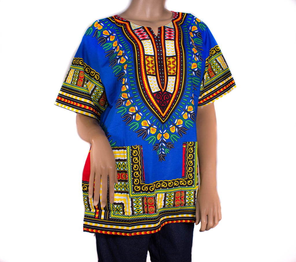 Dashiki shirt, African clothing, Royal Blue/red DW02 - Tess World Designs