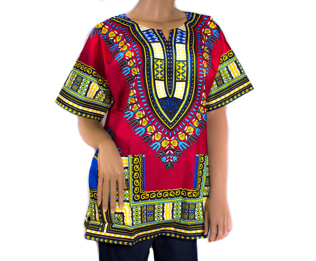 Dashiki shirt, Dashiki men/women, red/blue DW03 - Tess World Designs