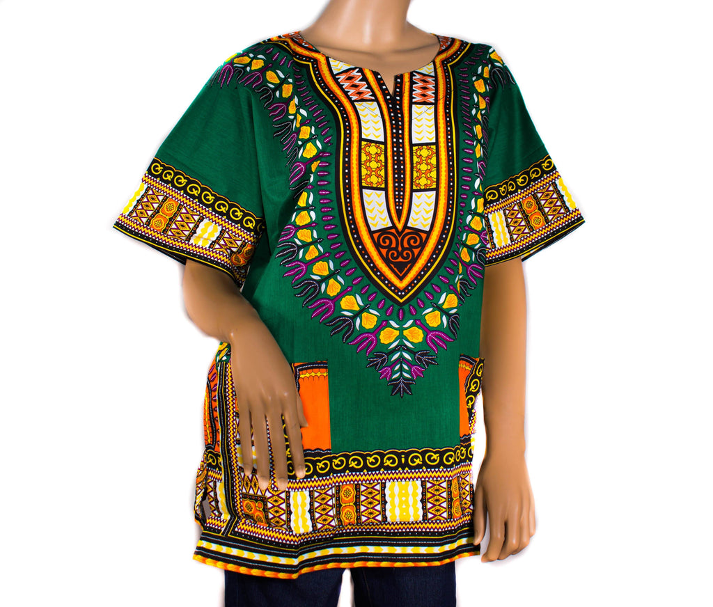 Dashiki shirt, African clothing, green/orange DW04 - Tess World Designs