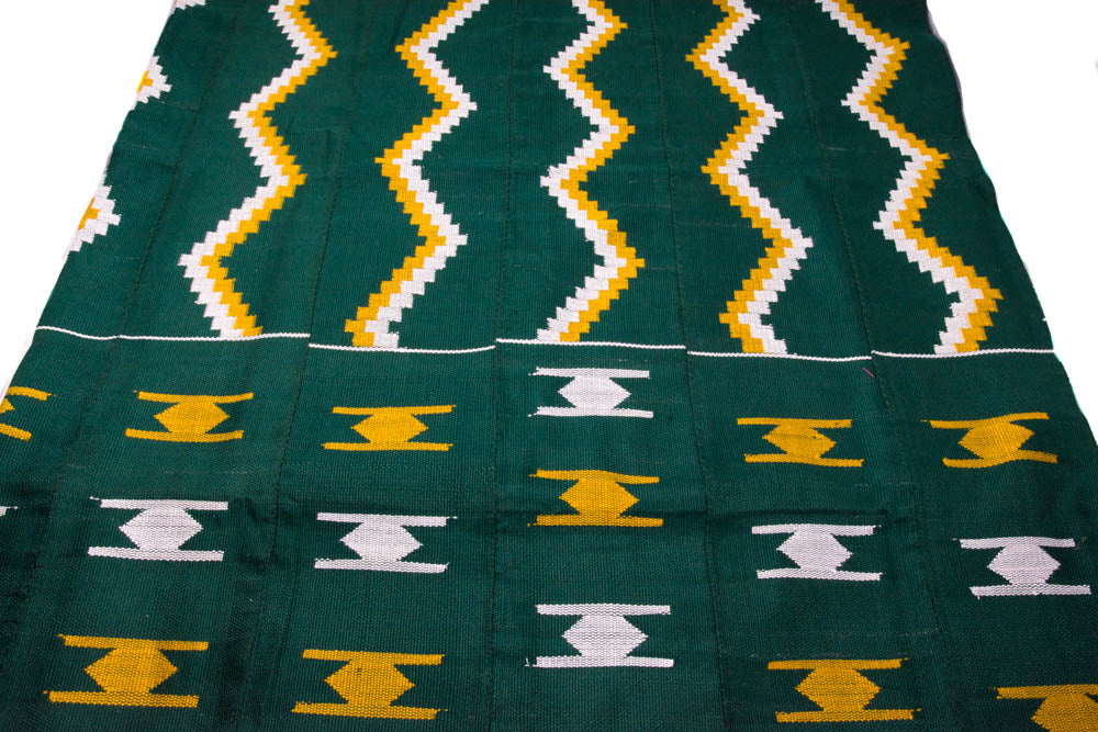 3-Piece Queen Set, Handwoven Ashanti Kente Cloth from Ghana/ Green WK109-Q - Tess World Designs
