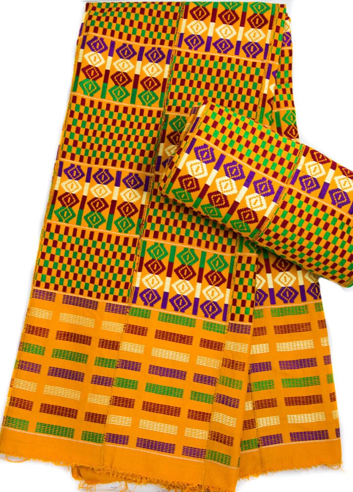 WK130-OBGCP Authentic Handwoven Bonwire Kente Cloth from Ghana | 2-piece Queen Sets, - Tess World Designs