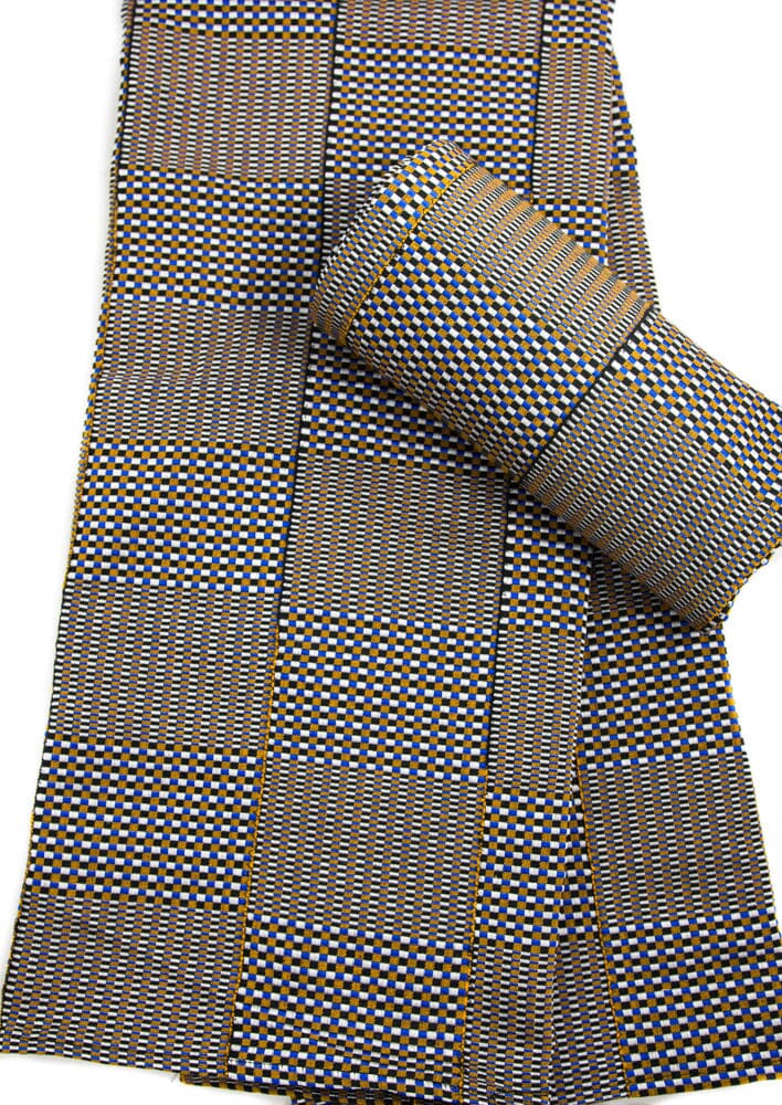 WK174-RBLUEBROWN - Authentic Handwoven Ewe Kete | 2-piece Queen Set, Ghana Kente Cloth - Tess World Designs