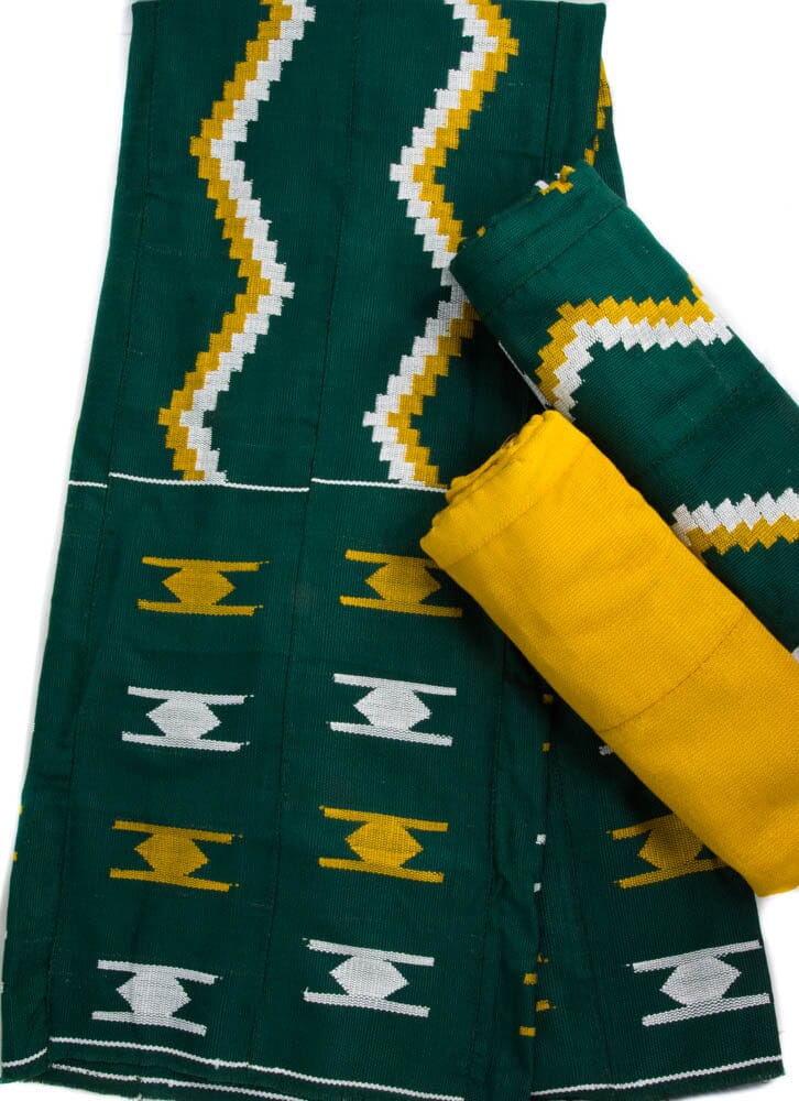 Green Handwoven Ashanti Kente Cloth from Ghana 3-Piece Queen Set Green  WK109-Q