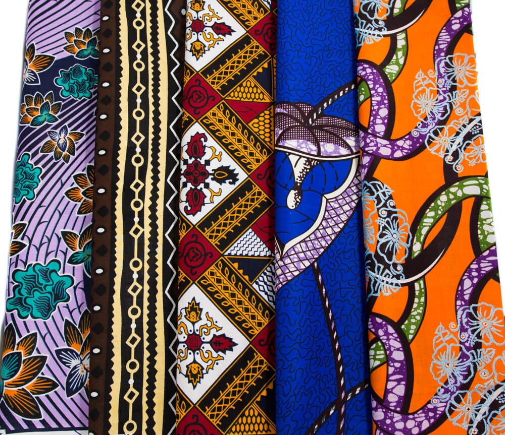 WP1744-LCRBO - One Yard African Fabric Bundle, Ankara Quilt, 5 pieces - Tess World Designs