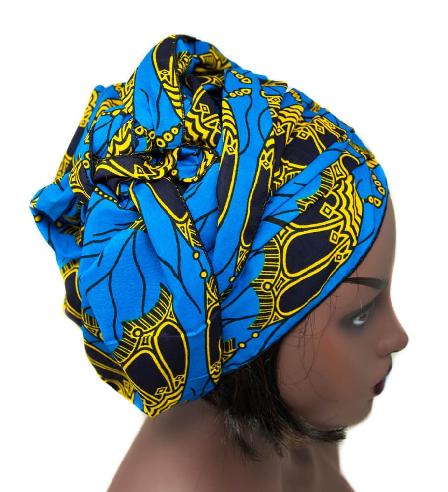 HT374 - Blue African Headwraps, Ankara headwraps - Tess World Designs