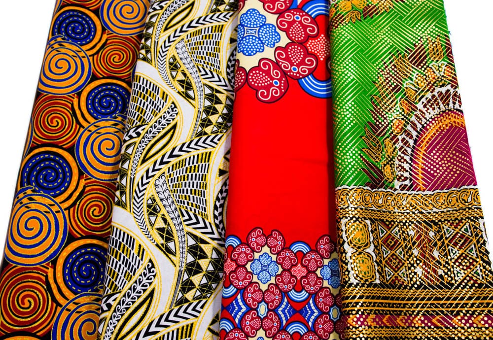 WP1749-OWRG - African Fabric Metallic Glitter Ankara Print Fabric bundle, 4 pieces of 2 Yards - Tess World Designs