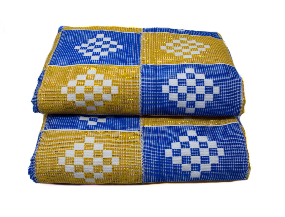 WK130-BWG, Authentic Handwoven Ashanti Kente Cloth from Ghana | 2-piece  Queen Sets