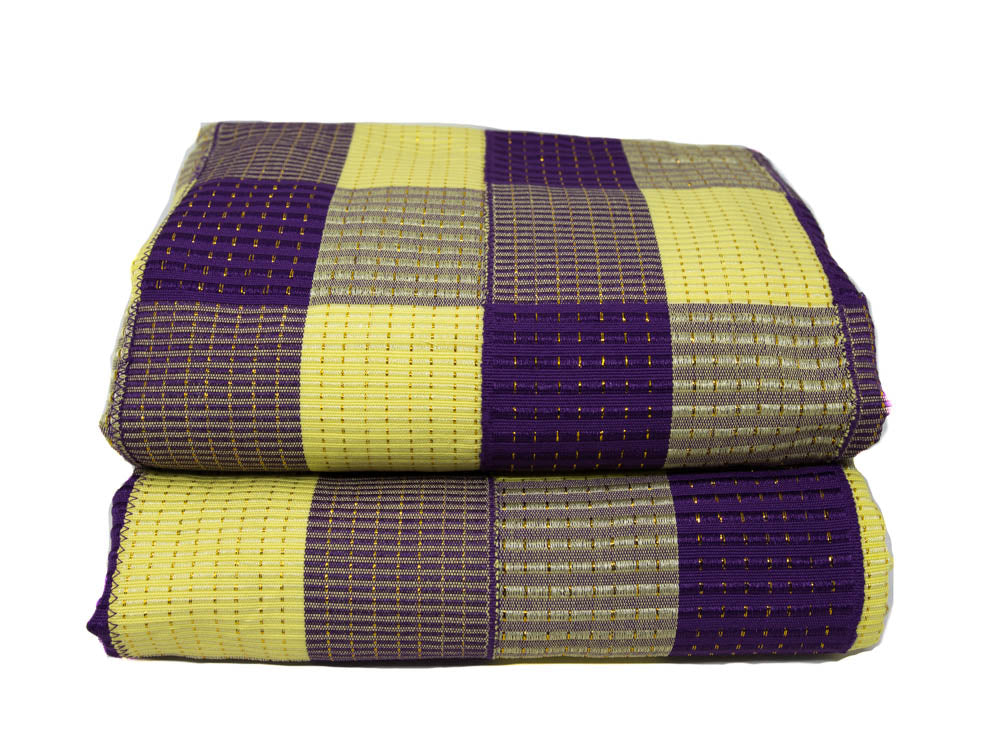 2-piece Queen Set, Handwoven Kente Cloth from Ghana/Purple/ Yellow Agbesi, Ewe Kete/ WK141-Q - Tess World Designs