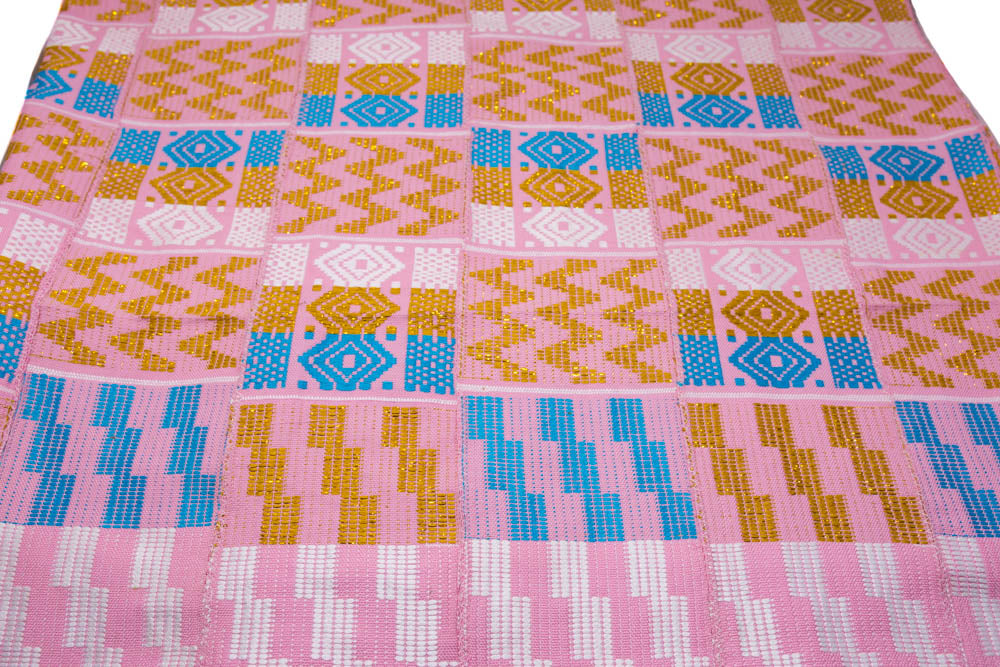 Pink  2-piece Queen Set, Handwoven Kente Cloth from Ghana/ Ewe Kete/ WK144-Q - Tess World Designs