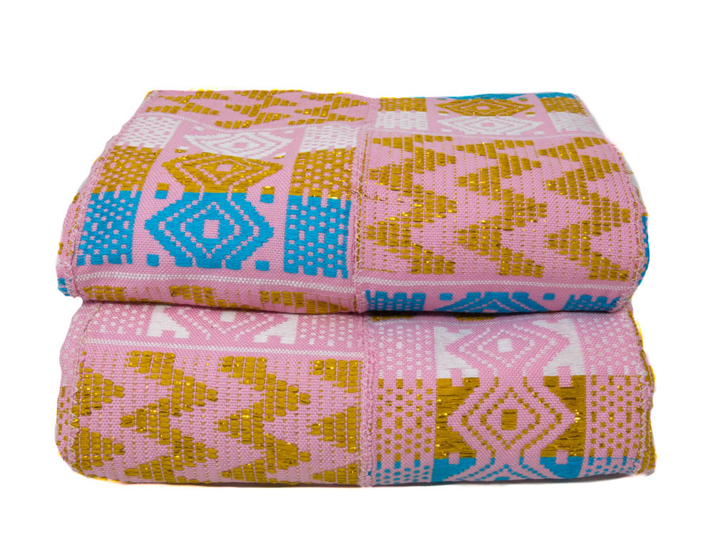Pink  2-piece Queen Set, Handwoven Kente Cloth from Ghana/ Ewe Kete/ WK144-Q - Tess World Designs