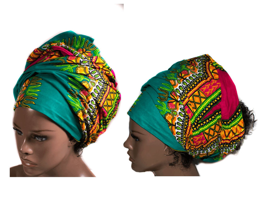 Headwrap, head wrap scarf, tessworlddesigns, Green dashiki head wrap HT271 - Tess World Designs