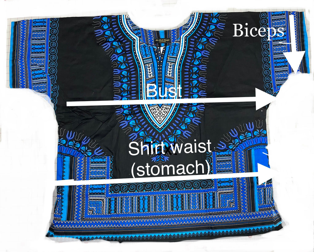 DW06 - Dashiki shirt, African clothing, black/blue - Tess World Designs