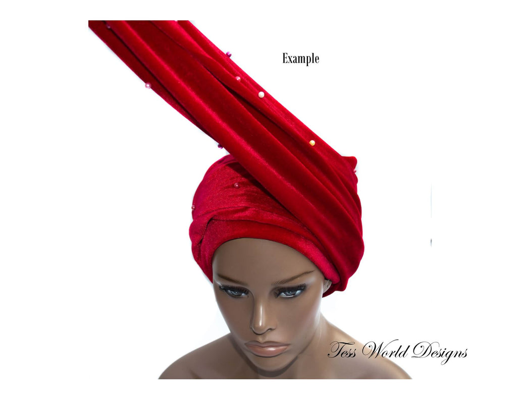 Stretch Velvet tubular headwrap/ brown beaded HT238 - Tess World Designs