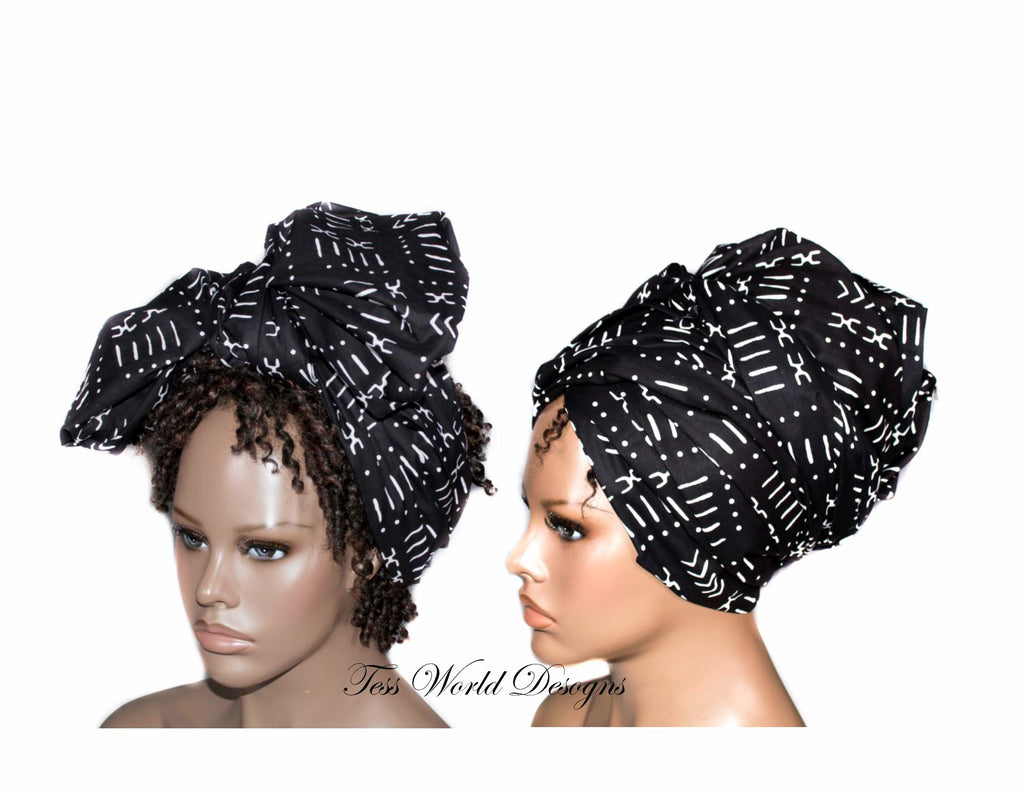 African Headwraps, African fabric/ black/white HT195 - Tess World Designs