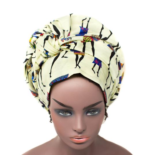 African Head Scarf/ African Head Scarves/ African headwrap/ cream/ HT191 - Tess World Designs
