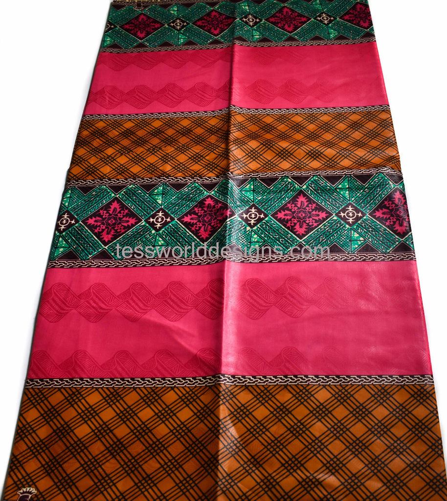 Bazin riche fabric, fuchsia/brown sold per yard B150B - Tess World Designs